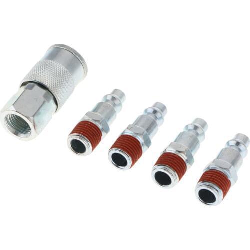 5 Pieces Air Line Hose Compressor Fitting Connectors Quick Release 1/4'' NPT