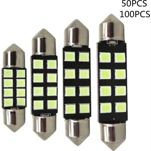 50PCS 100PCS 31mm 36mm 39mm 42mm Auto LED FESTOON Bulb 2835 leds C5W Car Dome Light Auto Interior Map Read Lamp DC12V white blue