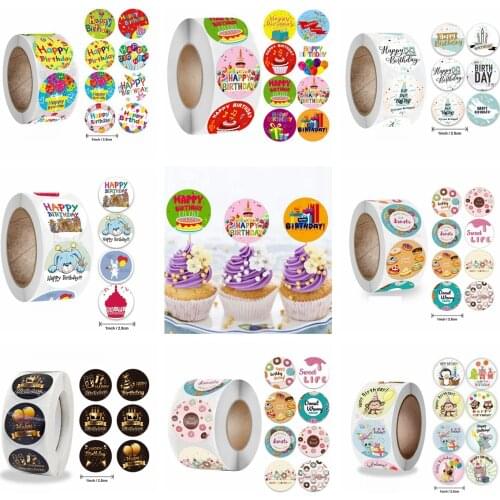 500pcs 1 Inch Cartoon Happy Birthday Stickers for Kids Children Paper Label Party Event Baby Shower Candy Cake Gift Box Decor