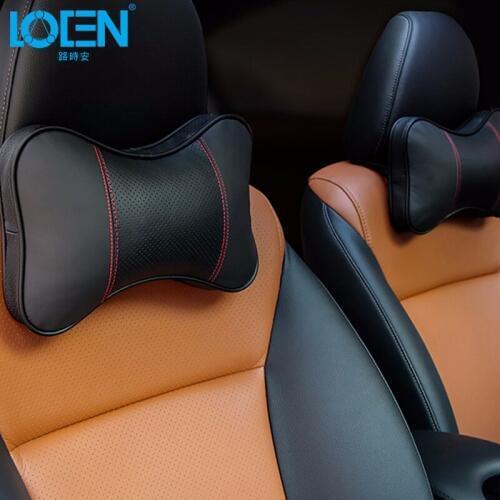 LOEN Car Pillow Neck Support Headrest 2PC Leather Bone For Hyundai Toyota Passat Jett Focus Chevrolet Honda All