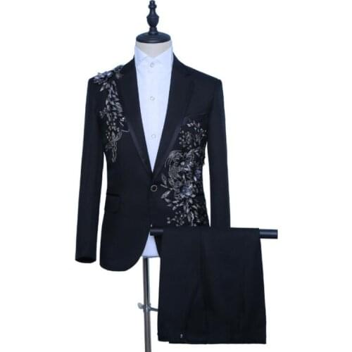 Blazer men groom suit set with pants terno masculino slim fit mens wedding suits costume singer stage clothing formal dress