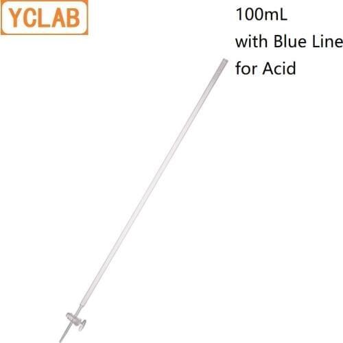 YCLAB 100mL Burette with Blue Line on Milk White Back Straight Stopcock for Acid Class A Clear Glass Laboratory Glassware