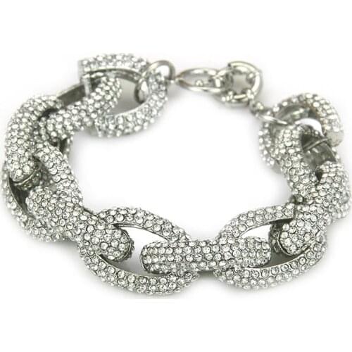 Full Rhinestone Iced Out Ladies Hip hop Bling Bracelet Paved Rhinestones Chain Bracelets For Women Men Jewelry CZ Link Chain