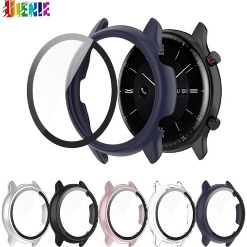 Case For Huami Amazfit GTR 2 Watch Protective Case Frosted Electroplating Rubber Sleeve PC Tempered Glass One-piece Shell