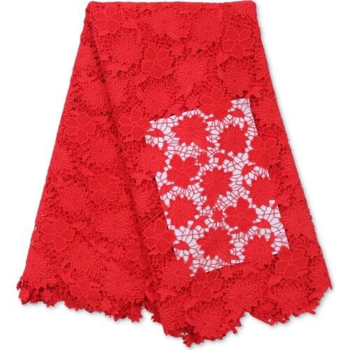 French Red Cord Lace Fabric New Design African Guipure Lace Fabrics Nigerian Embroidery Lace Fabric for Wedding 4056B-2
