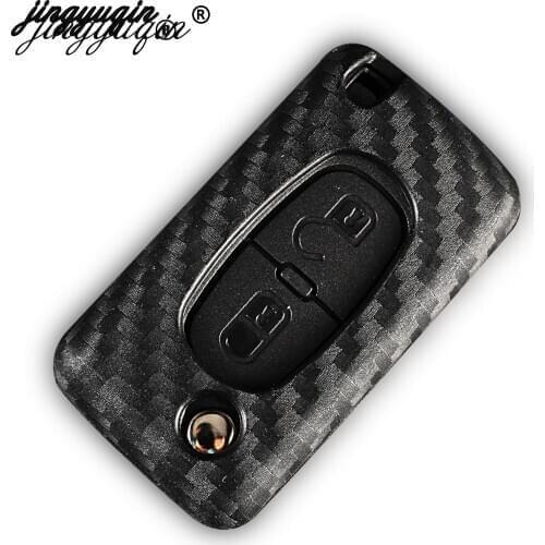 Jingyuqin For Citroen C3 C4 C4L C5 C6 Berlingo Picasso Xsara Silicone Carbon Car Key Case For Peugeot 207 307 308 407 408