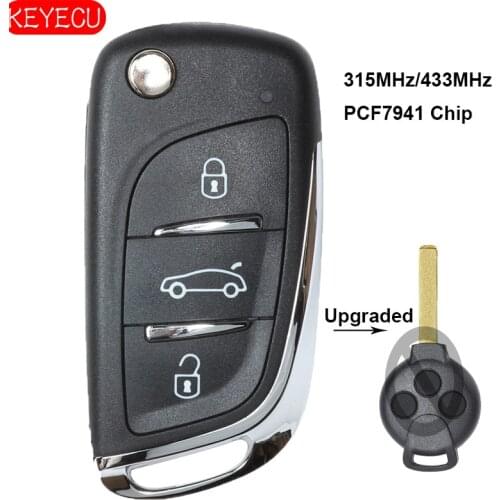 KEYECU Upgraded Flip Remote Car Key Fob 3 Button 315/433MHz Optional PCF7941 for Benz Smart Fortwo 451 2007-2013
