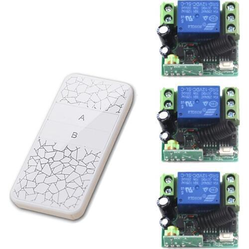 Cool Design DC 12v 10A relay 1CH Wireless RF 2-Key Smart Remote Switch Transmitter+3 Receiver with Case 315/433mhz