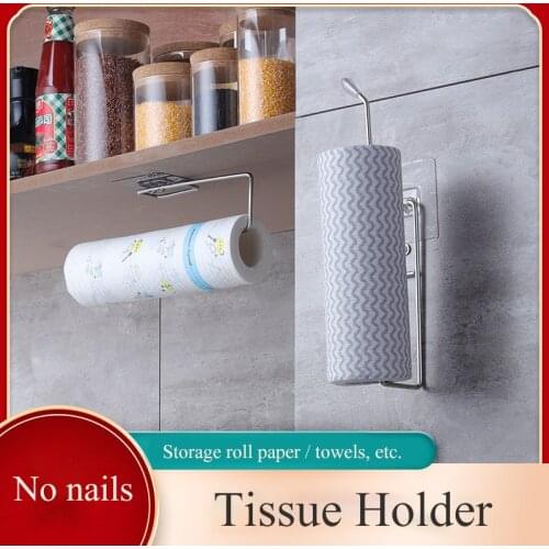 Kitchen Paper Towel Rack Perforation-free Cabinet Roll Paper Rack Kitchen Paper Towel Cling Film Rag Storage Rack