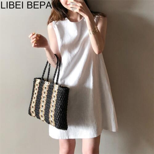 2021 New Spring Summer Women Dresses High Waist Sleeveless Casual Solid Multi Colors Zipper Cotton and Linen Mini Dress DR2818