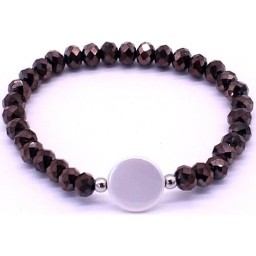 Fashion Crystal Shell Bracelet Simple Handmade Beaded Crystal Beads Round Shells Bracelets for Women Stretch Bracelet Jewelry