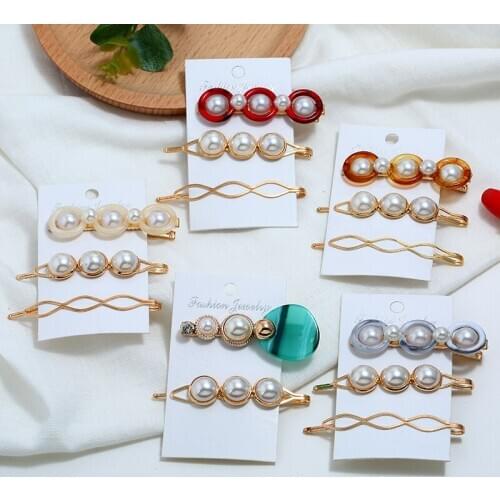 Pack of 3 personality creative hair jewelry for women with inlaid faux pearl resin design female hair clip side clip bangs clip