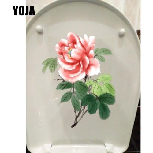 YOJA 17.3*22.5CM Hand-Painted Ink Peony Wall Toilet Sticker Home Room Decoration Decals T1-0381