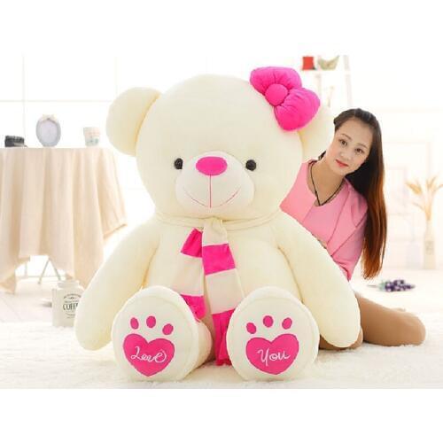 Fillings toy love you bear plush toy huge 180cm white teddy Bear,pink scarf bear doll hugging pillow birthday gift b1077