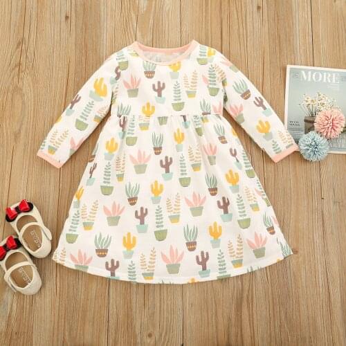 2021 Spring New Girl Cactus Casual Sweet Printed Dress Little Girls Costume Free Shipping