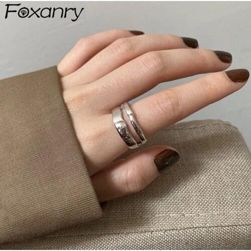 Foxanry 925 Sterling Silver Open Rings New Fashion Vintage Couples Creative Elegant Double Layer Hollow Party Jewelry for Women