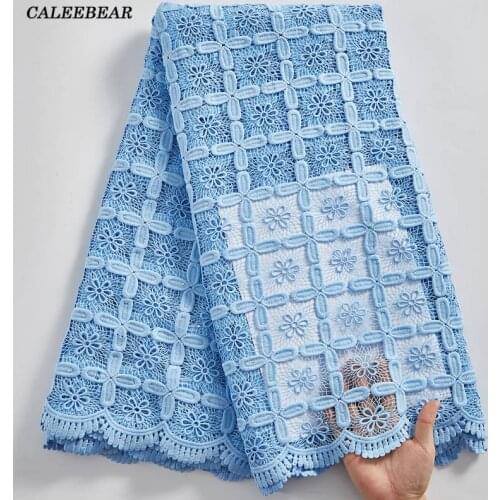 Latest Nigeria Water Soluble Guipure Cord Lace 2021 High Quality Sky Blue Lace Material African Lace Fabric For Party DressS2414