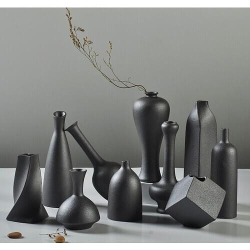 Simple Home Accessories Ornaments European Frosted Black Ceramic Vases Flower Insert Crafts Decoration