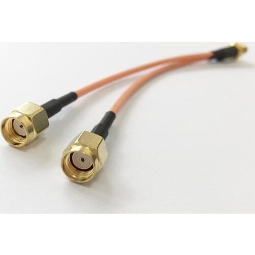 RP SMA female jack nut to 2X RP-SMA plug female pin Splitter Combiner Pigtail cable RG316 15CM 6"