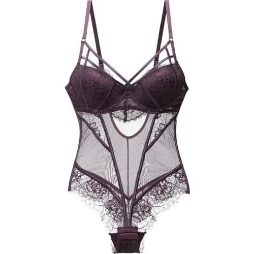 Sexy Bodysuits One-piece Women Lace Lingerie Strappy Cup Push Up Floral Padded Underwire 5 Colours Sexy Lingerie Women Shapewear