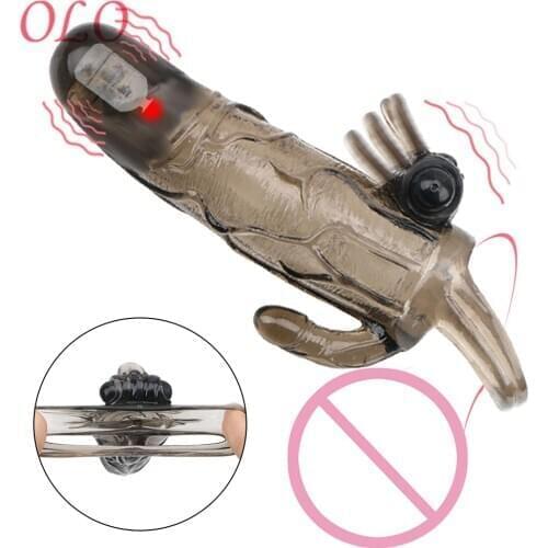 OLO Cock Enlargement Condom For Men Reusable Penis Extender Delayed Ejaculation Adult Sex Toy Man Double Vibrator Penis Sleeve