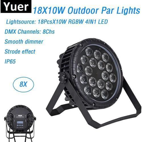 8Pcs LED Par Lights 18X10W RGBW 4IN1 LED Stage Light DMX Outdoor Par Lights IP65 Disco Dj Projector Machine Party Decorations