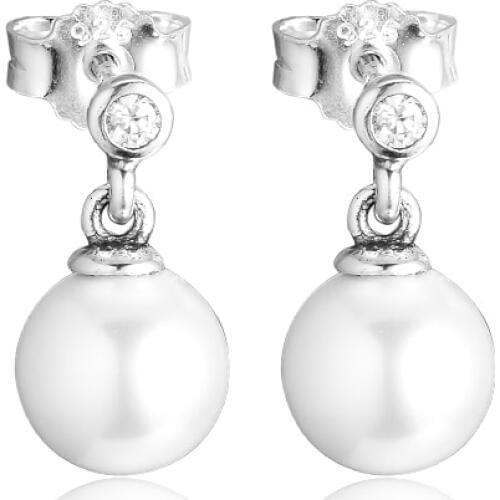 Luminous Elegance Earrings for Women 925 Sterling Silver Pearl & Clear CZ Stud Earrings Wedding Jewelry