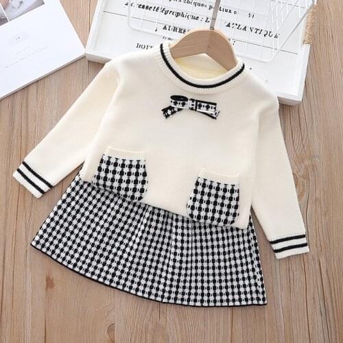 Toddler Girl Sweater Clothes Set Winter Warm Outfits for Kids Baby Clothing Set Knitted Girl Christmas Outfit Sweater & Skirt