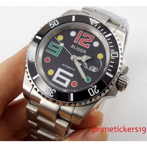 High quality 40mm black dial sapphire glass date window stainless steel strap automatic movement mens watch