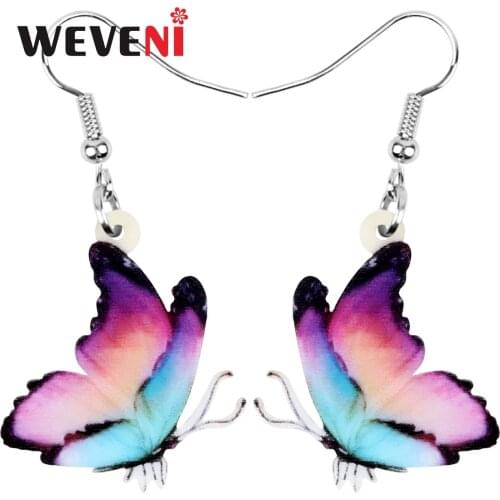 WEVENI Acrylic Morphidae Butterfly Earrings Lightweight Insect Animal Dangle Drop Jewelry For Women Girls Spring Gift Decoration