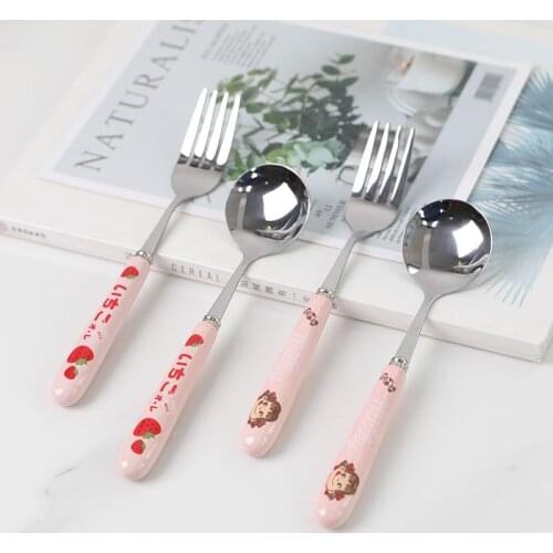 Japanese Milk Girl Spoon Ceramic Handle 304 Stainless Steel Spoon Girl Heart Coffee Spoon Rice Spoon Mixing Spoon Fruit Fork