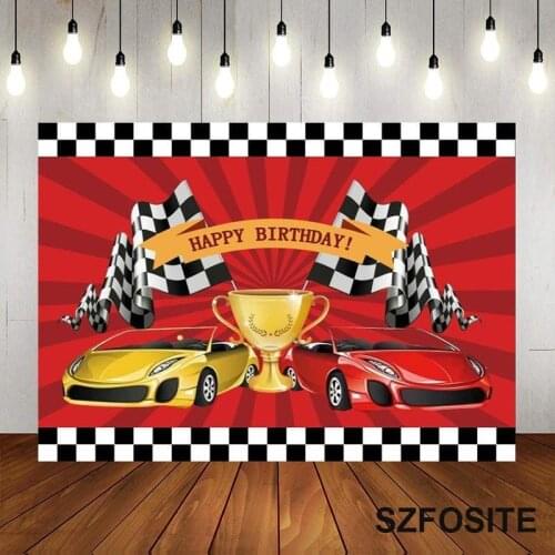 Yellow Red Racing Car The Trophy Flag Match Theme Backdrop Boy Birthday Party Decoration Vinyl Background Kids Photography Photo