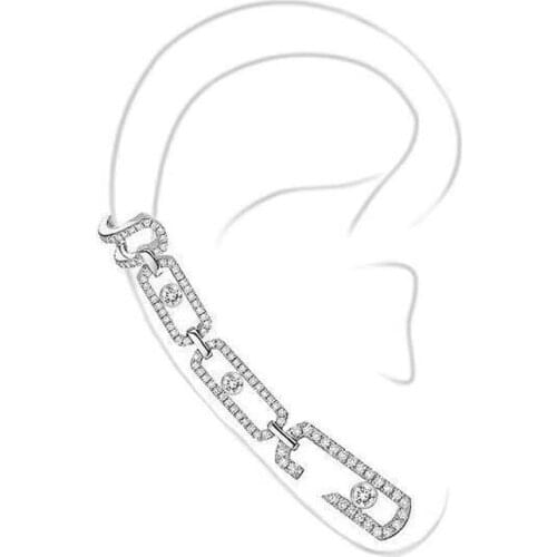 SLJELY Luxury Brand Real 925 Sterling Silver Asymmetric Safety Pin Moving Zircon Earrings with Activity Stones Cuff for Women