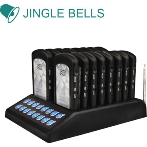 JINGLE BELLS 433.92MHz Vibrating Coaster Pager Wireless Queueing Paging System 16 Pagers 1 Keypad Transmitter Guest Pagers