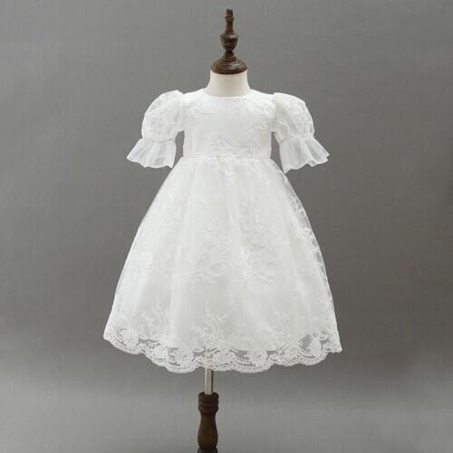 2018 White Newborn Baby Girls Baptism Dress Infant Baby Girl Birthday Costumes Cute Lace Wedding long Clothes Kids Princess