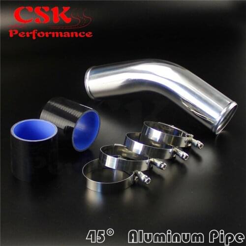 45 Degree 70mm 2.75" Aluminum Intercooler Piping pipe Tube hose + Silicone hose w/ T-clamps