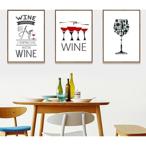 Abstract Wine Quotes Canvas Paintings Wine Glass Kitchen Decor Poster Print Nordic Wall Art Pictures for Bar Home Decoration