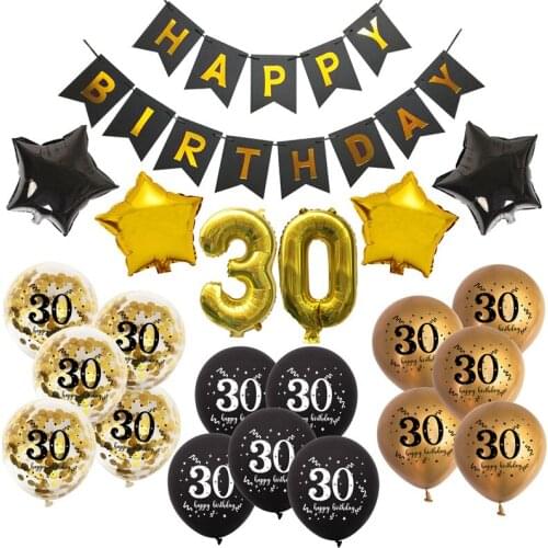 Chicinlife 1set Happy Birthday Paper Banner 30th 40th 50th 60th Confetti Balloon Adult Birtday Party Ballon Decoration Supplies