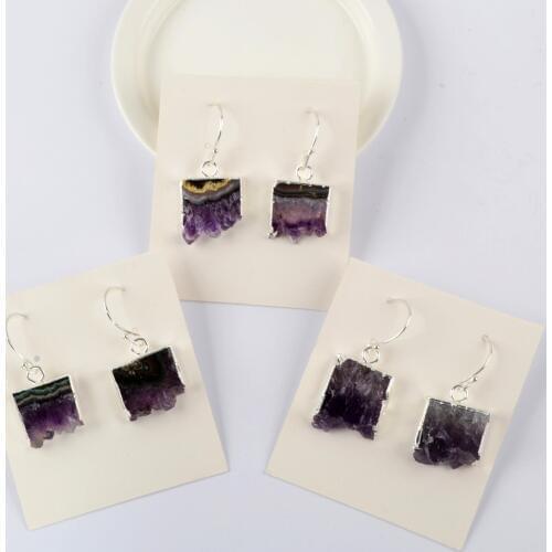 BOROSA 5Pairs Amethysts Slice Druzy Earrings Silver Color Crystal Statement Earrings Drop Earrings Jewelry Earrings Women WX1355