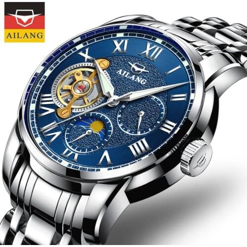 AILANG Tourbillon Waterproof Moon Phase Watches Men Sports Military Automatic Mechanical Mens Watch Business Clock For Men 2021