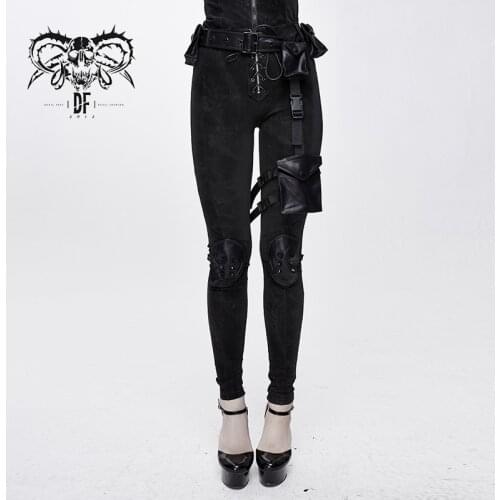 Devil Fashion Womens Punk Long Pants Personality Removable Waist Bag Daily Skinny Trousers