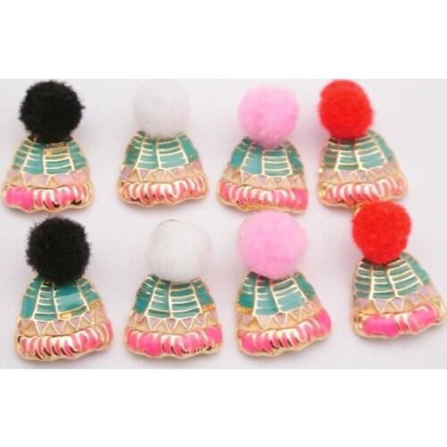 10pcs 20*13mm Kawaii enamel Fashion girl winter hat Cap charms Hanging Bracelet pendants Necklace Accessories Alloy DIY Jewelry