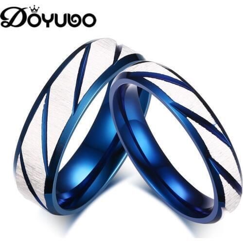 DOYUBO White & Blue Color Titanium Steel Lovers' Grind Rings Engraved Logo Inside New Design Couples Rings Fine Jewelry DF043