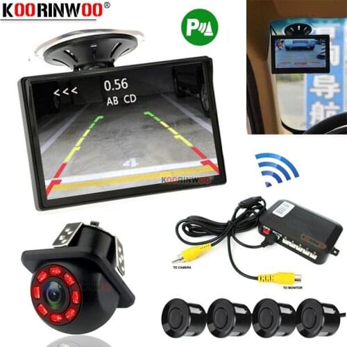 Koorinwoo Parktronic Electromagnetic Car Sensor 4 With Monitor Rear view Camera HD CCD Night Vision Camera 2 AV RCA Video System