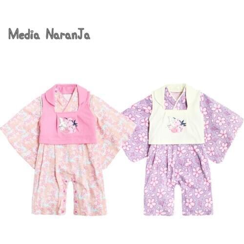 Baby girl New Style for Autumn Winter Japanese Jump Suit Kimono + Vest Set infant toddler halloween costume birthday party gift