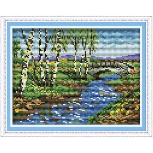The scenery of countryside cross stitch kit 14ct 11ct count printed canvas stitching embroidery DIY handmade needlework plus