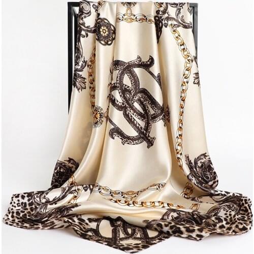 2021 New Fashion Silk Square Scarf For Women 90*90cm Neck Hair Tie Band Bag Warp Soft Neckerchief Hijab Headscarf Female Foulard