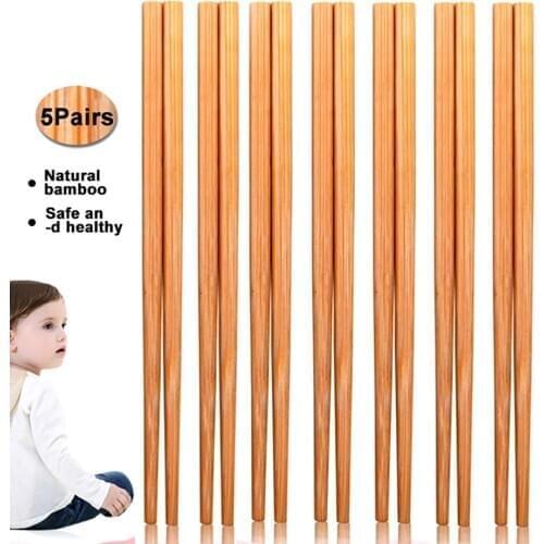 New 5Pairs/Set 18cm Chopsticks Household Natural Bamboo Chopsticks Reusable Non-slip Chopsticks Kitchen Tools Tableware