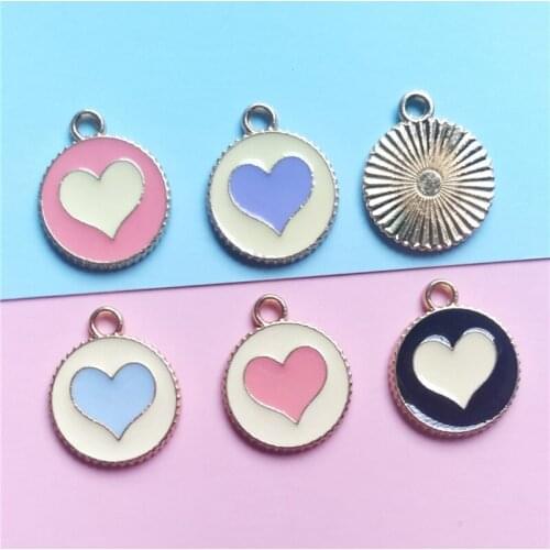10Pcs/Lot Alloy Round Heart Charms Enamel Love Heart-Shaped Pendant Accessories For Making Necklace Earrings DIY Jewelry New