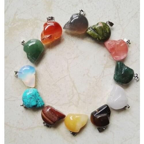 Natural stone Carving skull pendants for jewelry making Charm stone Fit Necklace pendant for men 12pcs/lot Free shipping